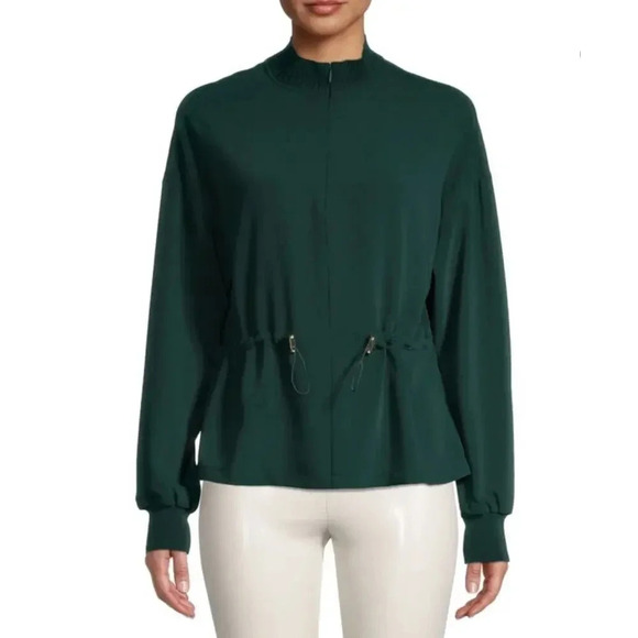 Ted Baker London Bianka Zip-Neck Blouse Size 1 4 Forest Green Mock Neck - Picture 1 of 10